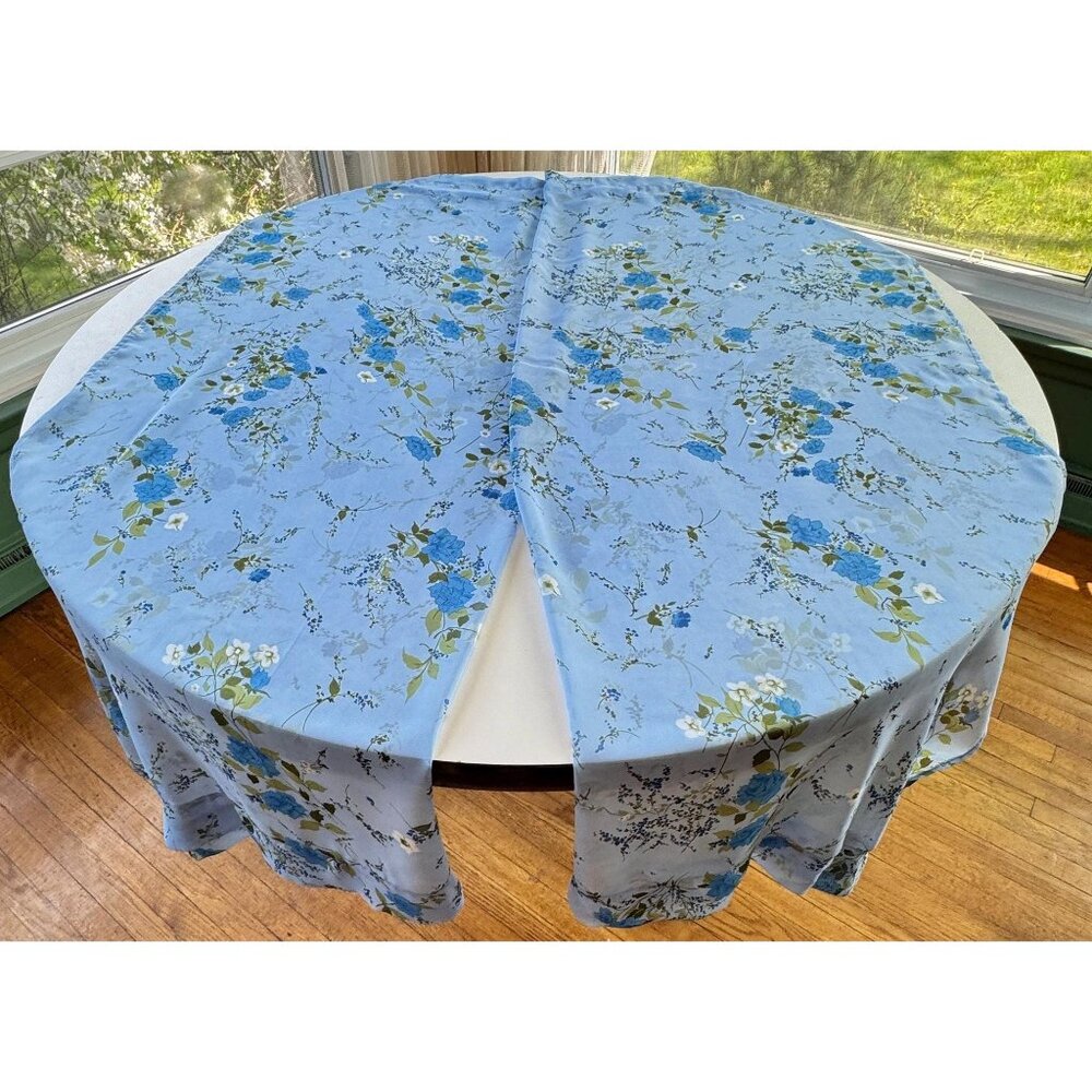 Vintage 60s sheer curtains, blue bouquets with greenery, price for the pair